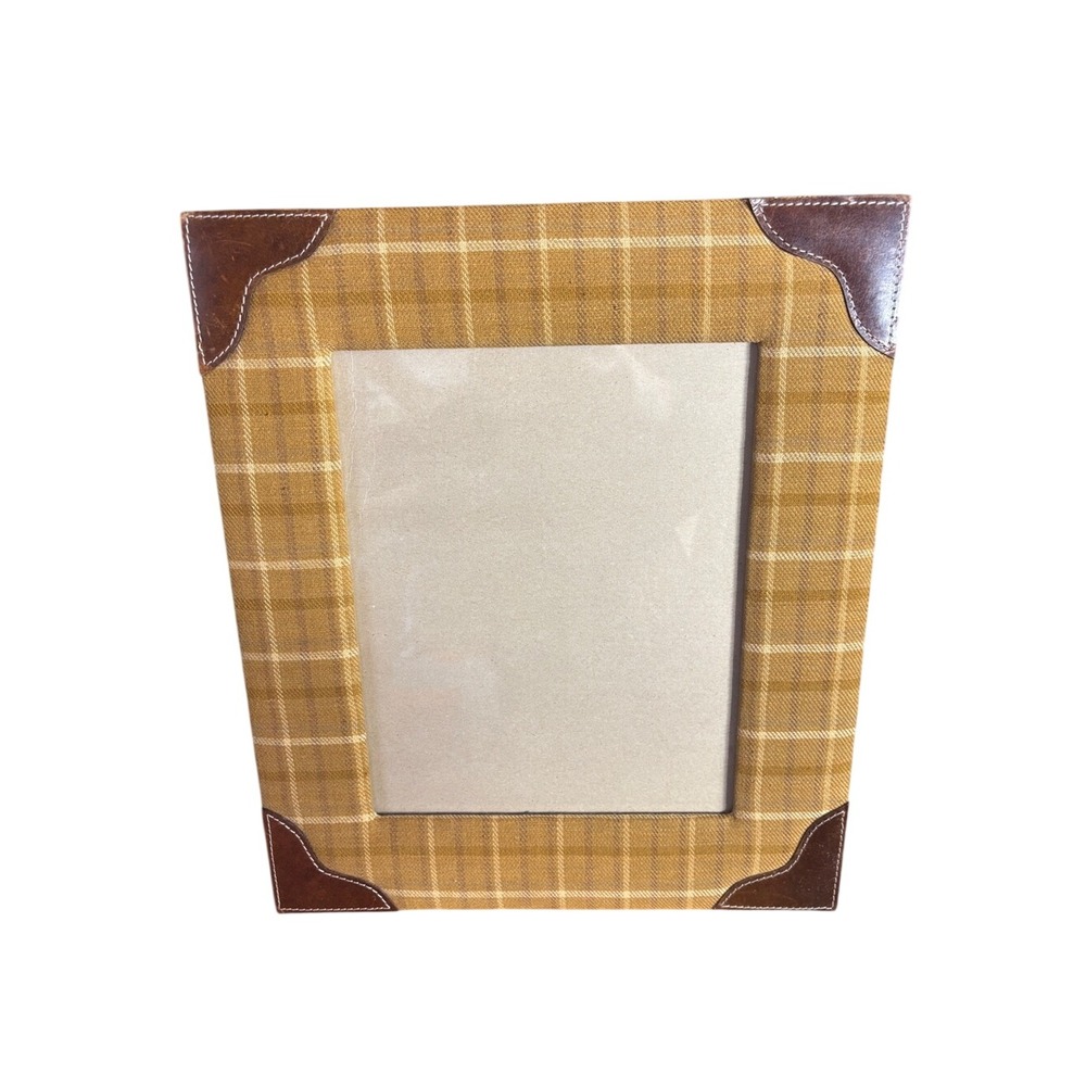 Vintage Stetson Plaid Tweed Fabric Frame 14" Fall Desk Top Retro Leather 70 GUC